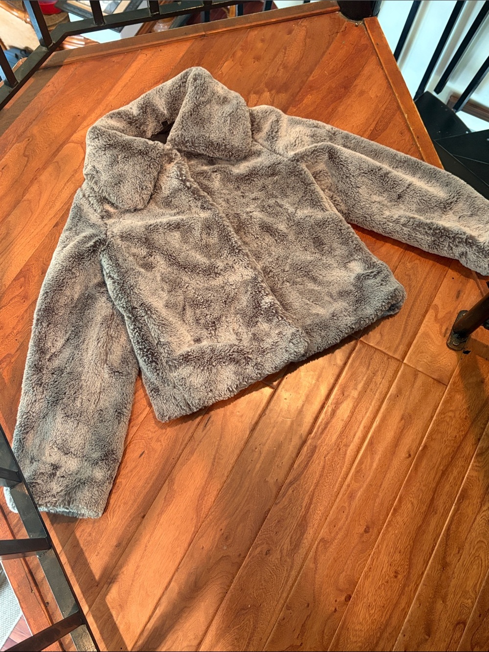 Divided Grey Fuzzy Overcoat Jacket Size Small
